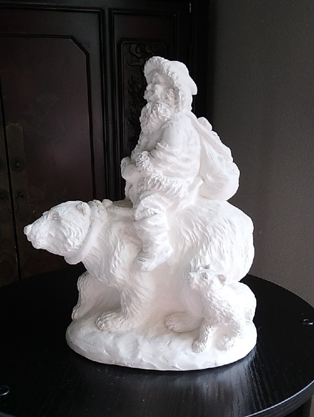White Santa on Polar Bear Plaster Sculpture